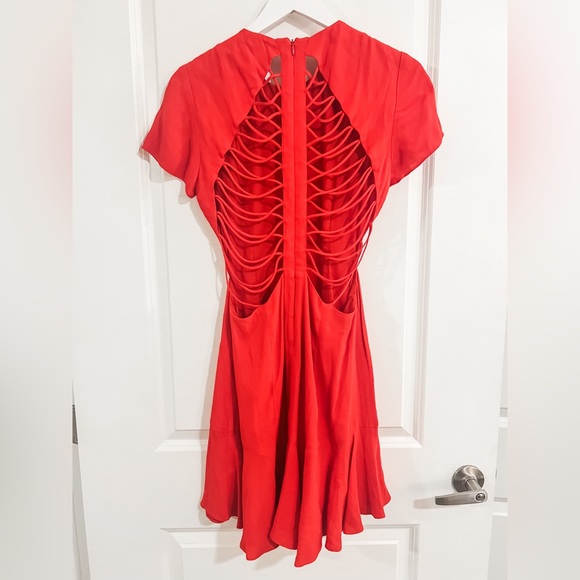 AFRM red rayon crepe dress with lattice back detail | Sz M - Picture 7 of 10